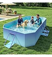 HeySplash Foldable Pool, Non-Inflatable Swimming Pool with Rigid Puncture-Proof Hard Composite Bo...