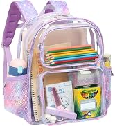 BrainyBees Clear Backpack for Girls, 15 Inch Heavy Duty Transparent Bookbag | PVC See Through Day...