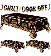 Iceyyyy 4 Pcs Black Chili Cook Off Table Decorations Set-108" x 54" Chilis Peppers Flame Table Co...