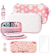 RHOTALL Pink-White Cherry Blossom Carrying Case for Nintendo Switch Lite, Potable Storage Case fo...