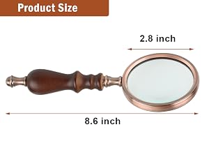 Magnifying Glass,10X Antique Copper Handheld with Wooden Handle and Real Glass