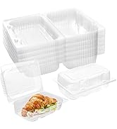 TOFLEN Disposable Sturdy Plastic Hinged Food Containers with Clear Lids (40 Pack) Clamshell Take ...