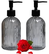 Gray Glass Soap Dispenser Set with Black Pump, 13.5oz Refillable Liquid Hand Soap Dispenser, Loti...
