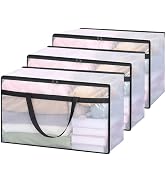 Vieshful 3 Pack 60L Clear Clothes Storage Bags with Zipper and Handles, Large Plastic Organizers ...