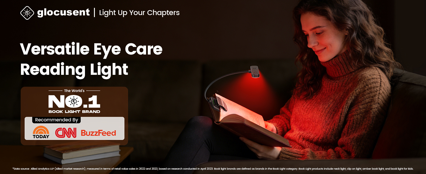 Glocusent 630nm Red Light Reading Light, 26 LEDs Zero Blue Book Light, Eye-Care Clip on Light