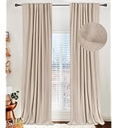 100% Blackout Shield Linen Blackout Curtains for Bedroom 84 Inches Long,Back Tab/Rod Pocket Livin...