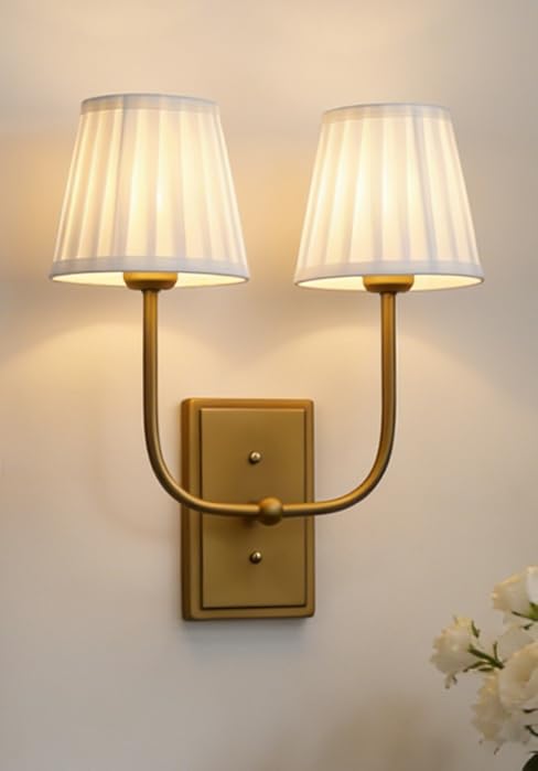 JiMuBeam 2-lights Pleated White Fabric Wall Sconces