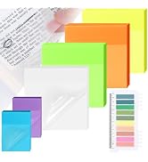 500 Sheets Transparent Sticky Notes with Index Tab, Waterproof & Crystal Clear Sticky Notes Sets,...