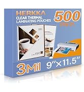 HERKKA 500 Pack Laminating Sheets, Holds 8.5 x 11 Inch Sheets, 3 Mil Clear Thermal Laminating Pou...