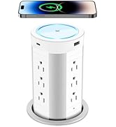 HEZI 4-inch Pop Up Countertop Outlet with 15W Wireless Charger,Max 45W Power Delivery,2 USB-A & 2...