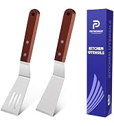Small Metal Spatula Set for Cast Iron Skillet,Mini Wooden Spatulas for Kitchen Use,Thin Beveled E...