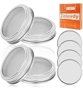 4 Pack Mason Jar Screen Lid, Includes 8 Pcs Stainless Steel Filters - Wide Mouth (86mm) for Sprou...