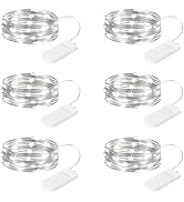 SINAMER 6 Pack White Fairy Lights Battery Operated Lights, 7ft 20 Led Mini String Lights, Waterpr...