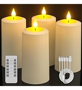 SoulBay Flameless LED Candles, 4-Pack USB Rechargeable, Flickering Waterproof White Pillar Candle...