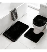 RUN HELIX Black Bathroom Rugs Sets 3 Piece Shaggy Bath Mat Non-Slip Mats Water Absorbent Bath Rug...