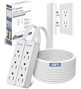Saker Outlet Cover Extension Cord | 10ft Flat Extension Cord with 3 Outlets,1625W | Universal Siz...