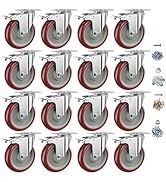 5 Inch Heavy Duty Casters with Brake - Set of 16, 1400lbs Capacity, Double Ball Bearing Non-Marki...