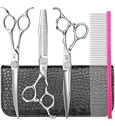 GLADOG Luxury Dog Grooming Scissors Set - 7" Straight, 6.5" Thinning, 7" Curved Dog Shears for Gr...