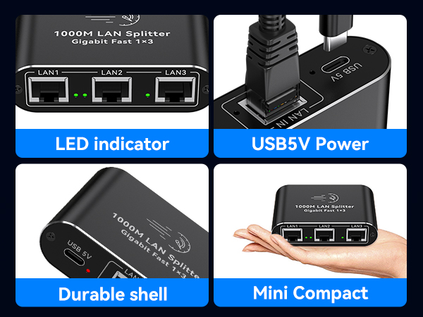 Ethernet Splitter 1 to 4 1000Mbps
