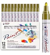 Gold Paint Pens Markers - 12 Pack Oil Based Permanent Marker, Medium Tip, Never Fade, Quick Dry, ...