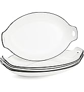 ZOOFOX Set of 4 Oval Serving Platter, 12" White Porcelain Serving Tray with Handle, Large Serving...