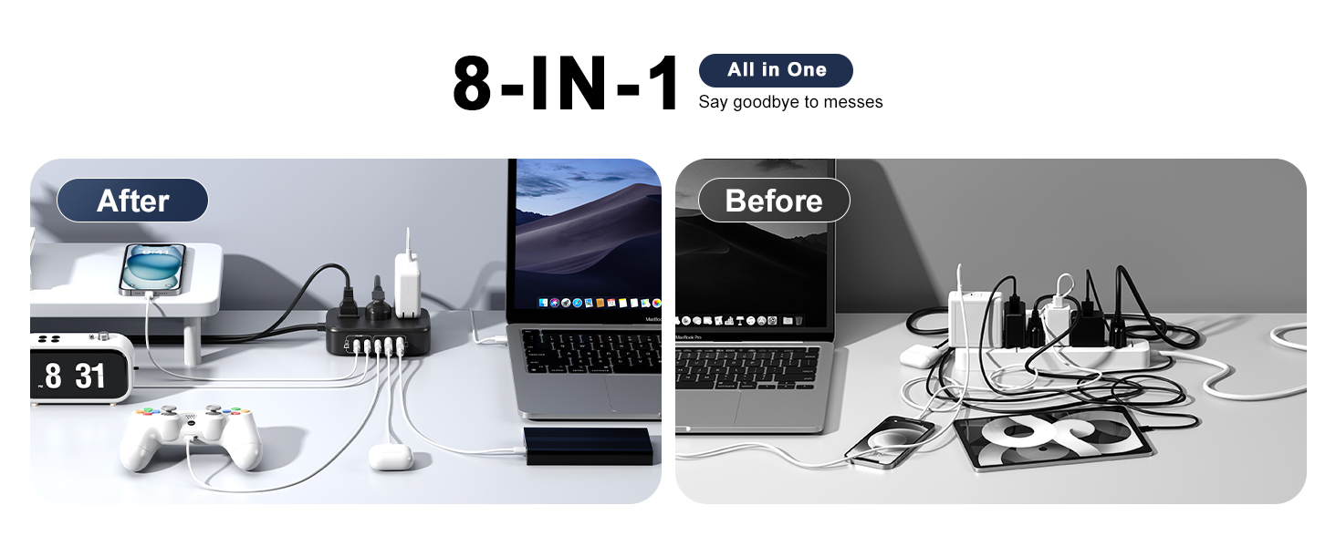 65W USB Power strip with USB-A/ USB-C/AC outlet ports