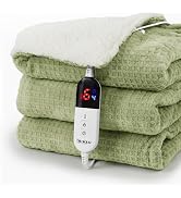 blunique Heated Blanket Electric Throw Waffle, 50x60 Inches Sherpa Fleece Fast Heating Blanket 6 ...