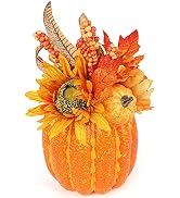 HAKACC Thanksgiving Artificial Pumpkin, 13.5 Inches Large Fake Pumpkin Faux Pumpkin for Crafts Fa...
