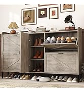 HOMEFORT Large Shoe Cabinet with 4 Flip Drawers, Farmhouse Narrow Shoe Organizer Cabinet for Entr...