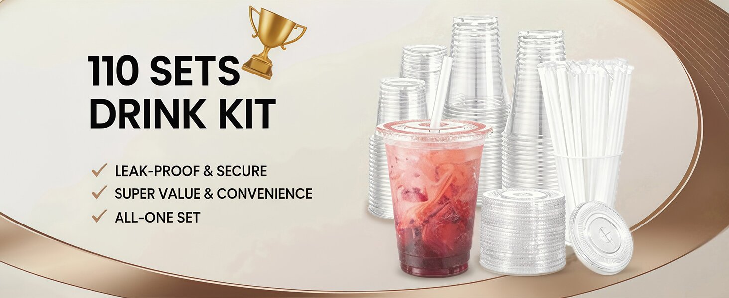 plastic cups with lids and staws