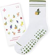 CoolMate Embroidered Pilates Socks with Grips for Women, Yoga Socks, Crew Non Slip Women for Work...