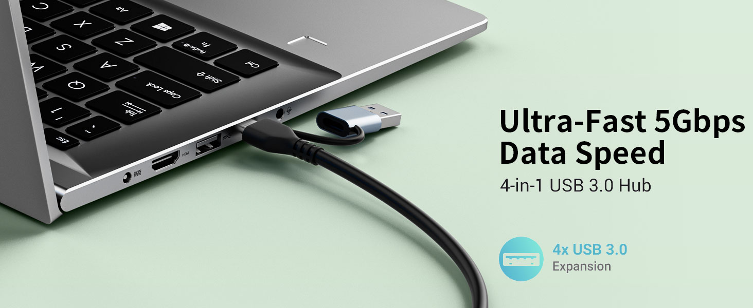 USB Hub 4 Ports, Multiple USB 3.0 Hub, USBA Splitter for Laptop