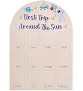 HOBBIESAY My First Year Birthday Wooden Photo 11.8×16.9 Inch Board Blue Astronauts Themed First Y...