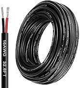 LightingWill 16 Gauge 2 Conductor Electrical Wire, 32.8FT Stranded PVC Tinned Copper Wire, 16 AWG...