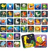Hebayy 36 Pair Animal Matching Memory Game Flash Cards for Toddlers, Preschool, Kindergarten and ...