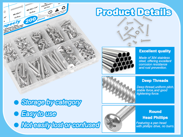 Phillips Pan Head Machine Screws Nuts Washers Assortment Kit