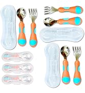 Kids Utensils Toddler Silverware Set x 3 - Stainless Steel Fork Spoon with Travel Case. Metal Cut...
