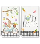 Easter Decorations Kitchen Towels,2Pcs 16x19In Happy Easter Dish Towels with Bunny Eggs Spring Ea...