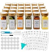 AISIPRIN 24 Pcs Glass Spice Jars with Bamboo Airtight Lids and 398 Labels, 4oz Empty Square Conta...