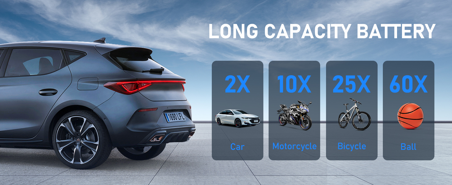 tire inflator long capacity battery