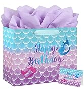 Yusenguan 16.5" Extra Large Mermaid Happy Birthday Gift Bag Set with Tissue Paper, Greeting Card ...
