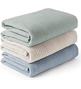 Konssy 3 Pack Muslin Swaddle Blankets for Unisex, Newborn Receiving Blanket, Large 47 x 47 inches...
