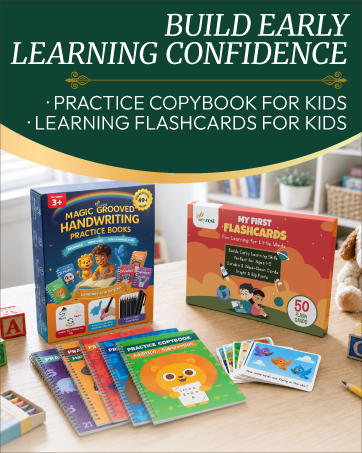 Practice copybook and learning flashcards for kids.