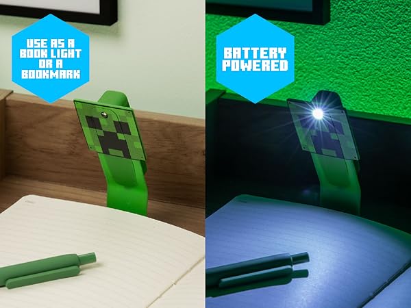 Paladone Minecraft Creeper ClipOn LED Reading Light & Bookmark, Officially Licensed Gifts for Gamers