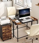 Computer Desk, Home Office Desk with Power Outlet, Modern Study Writing Desk with 3 Hooks