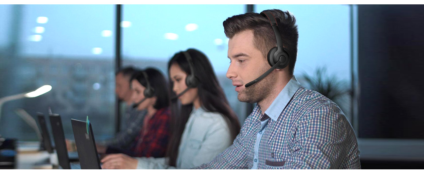 call center telephone business headphone with dual usb c clear voice binaural headset