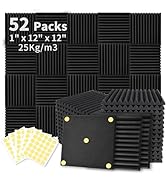 Focusound 52 Pack Acoustic Foam Panels 1" x 12" x 12" Sound Proof Foam Panles Soundproofing Noise...