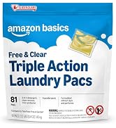 Basics Laundry Detergent Pacs, Free & Clear, Powerful Triple Action, Hypoallergenic, Unsce...