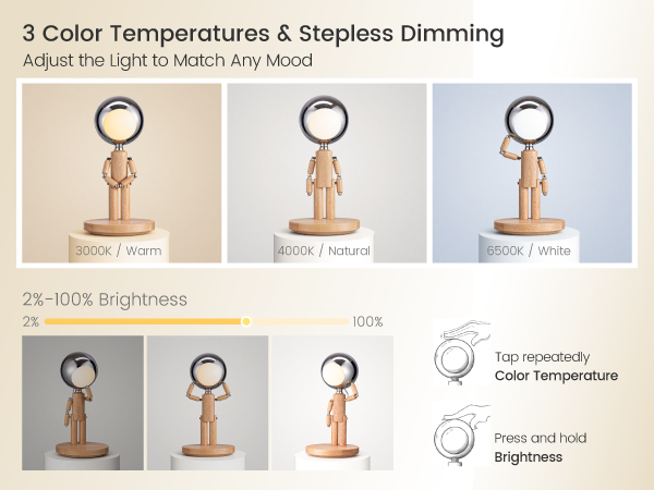 Touch Lamp, Cool Desk Lamp, 3 Color Temperatures & Stepless Dimming
