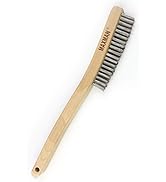 Wire Brush,Stainless Steel Wire Scratch Brush for Cleaning Rust with 14" Long Curved Beechwood Ha...
